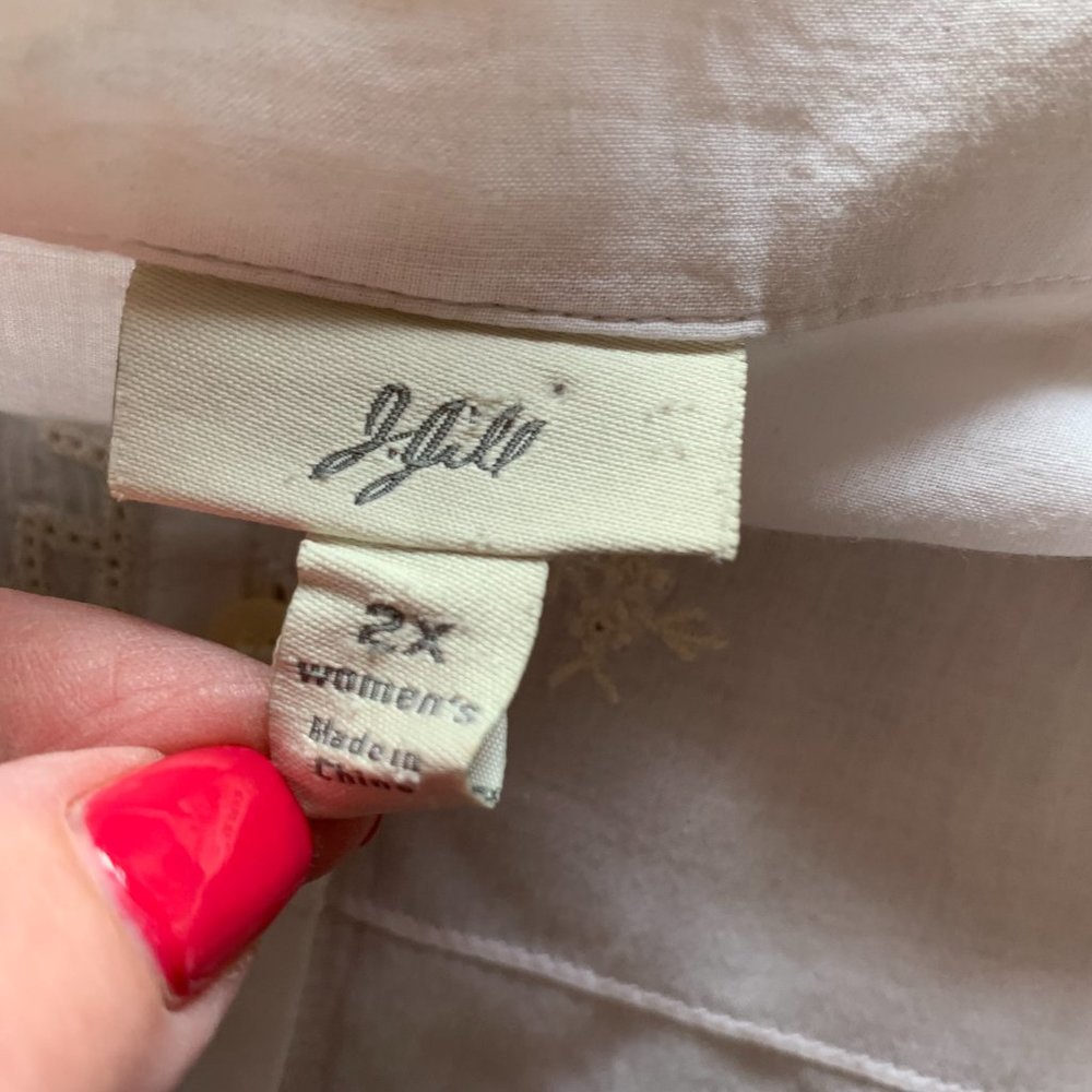 J.JILL WOMENS SHORT SLEEVE WHITE EMBROIDERED BUTTERFLYBLOUSE SIZE 2X 100% COTTON - Picture 10 of 13